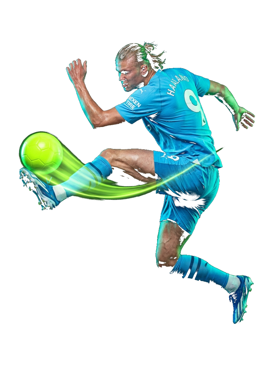 Erling Haaland Striking Volley Kick with Glowing Neon Ball